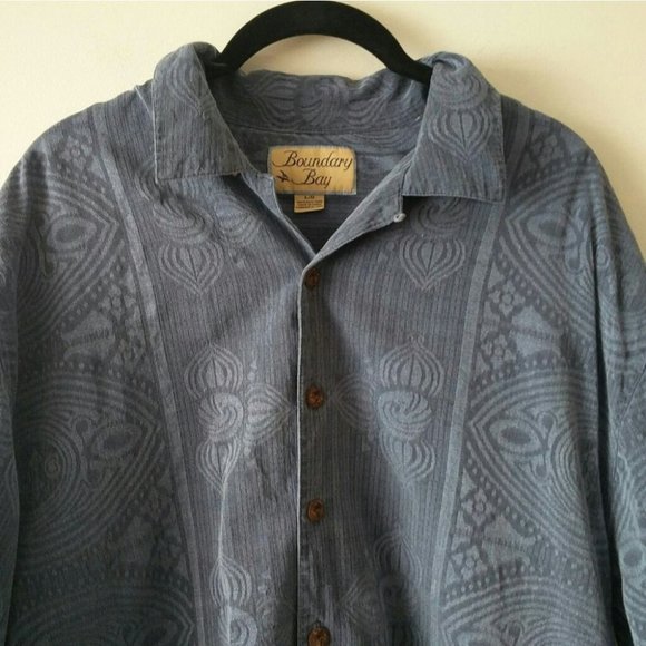 BOUNDARY Bay 100% Silk w Coconut Buttons Oversized Button Up Short Sleeve Shirt - Picture 5 of 13
